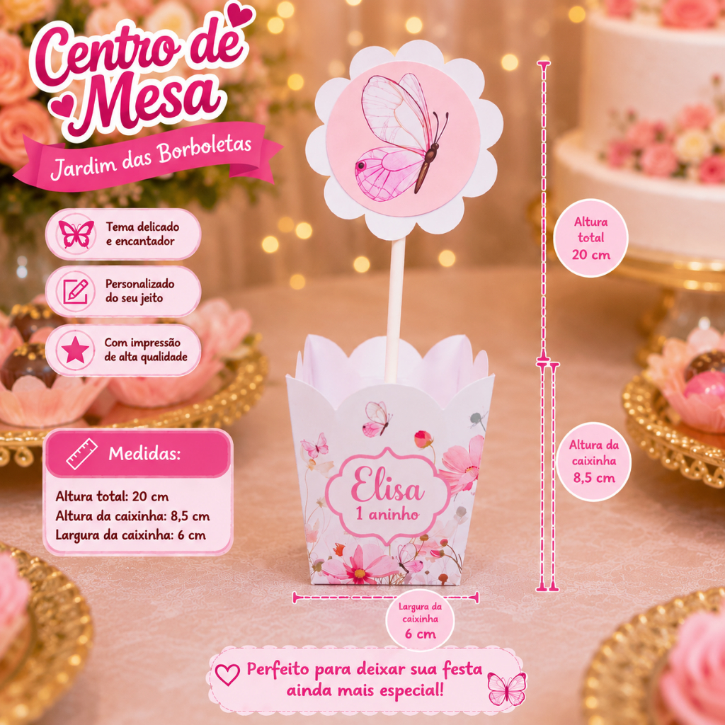 Cachepô  jardim das borboletas Centro de mesa decoração de festa infantil