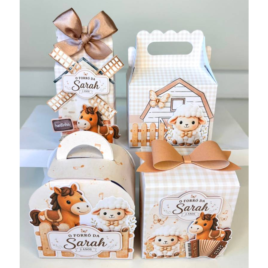 Kit Festa Fazendinha Bege | Lembrancinhas | Festa Forró | Aniversário | Personalizados | Caixinhas
