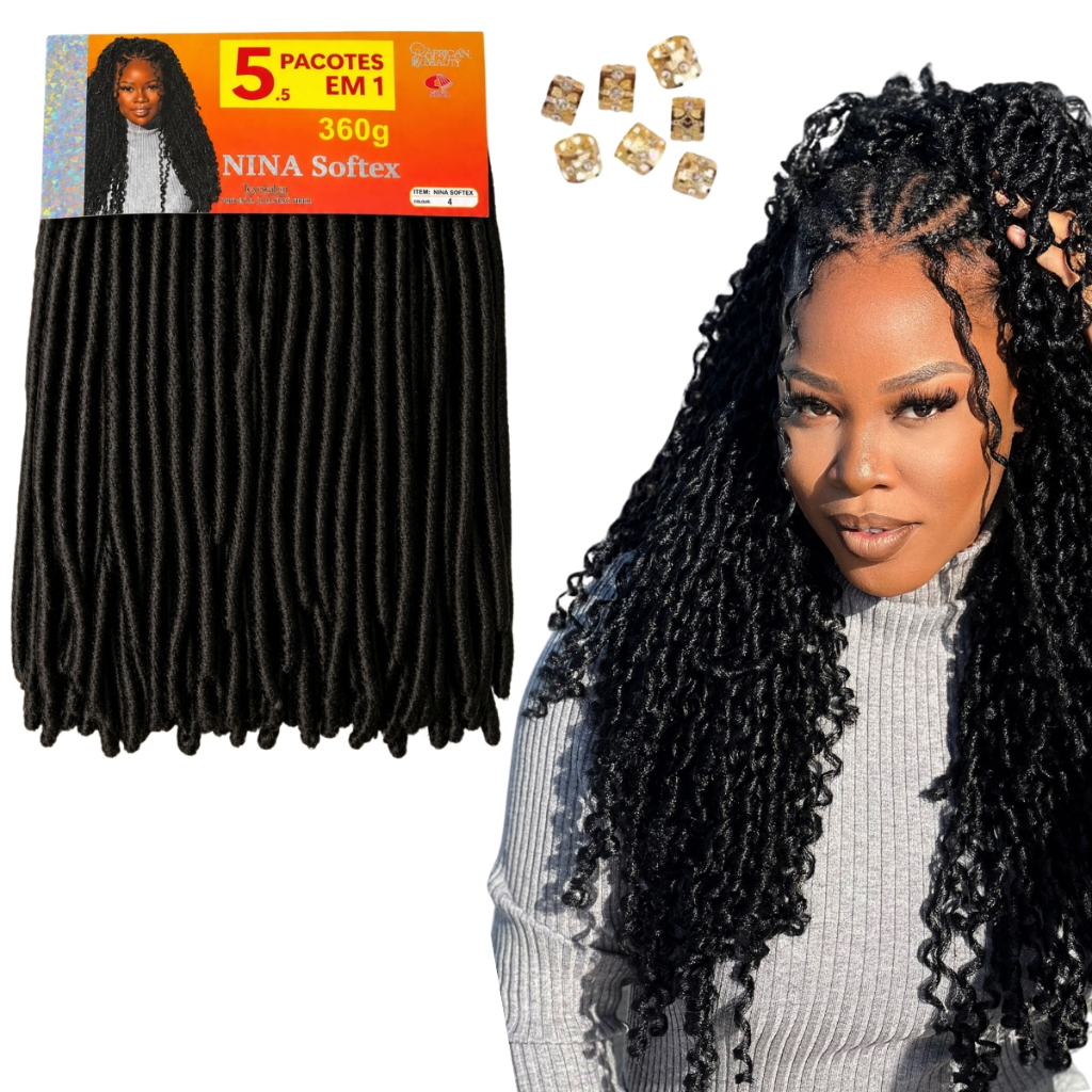 Cabelo Nina Softex Dreade 5 em 1 Pacotão 360 Faz Uma Cabeça Cores Crochet Braid Cacheado