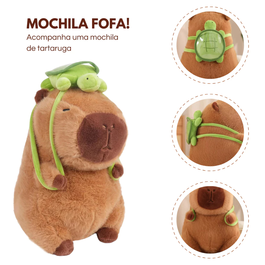 Pelúcia Capivara 30cm com Mochila e Bola | Brinquedo Fofo Infantil | Presente para Crianças