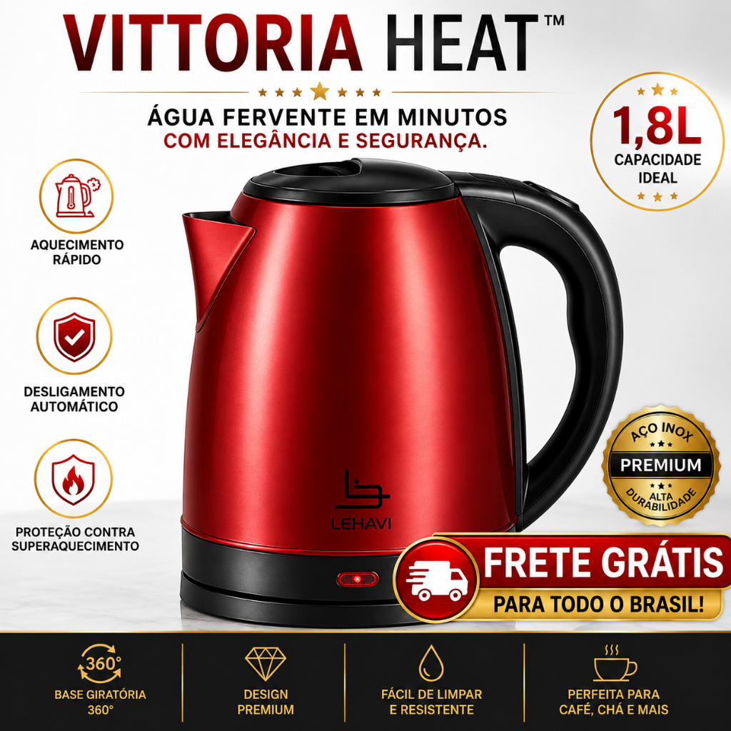 Chaleira Elétrica Inox 1,8L Vermelha 220V Desligamento Automático