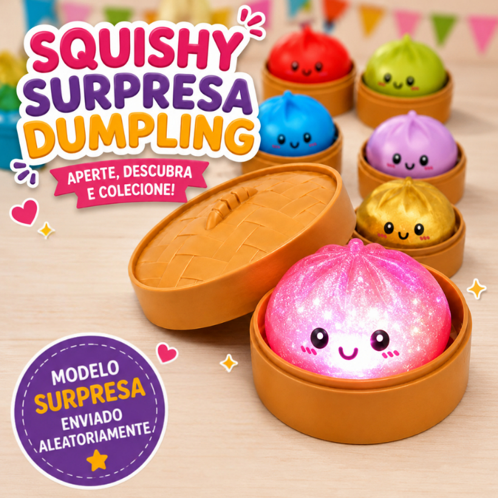 Squishy Surpresa Dumpling Mini Bao Antiestresse Fofo Macio Glitter Led Bolinho Chinês Fidget Toy Com Cestinha