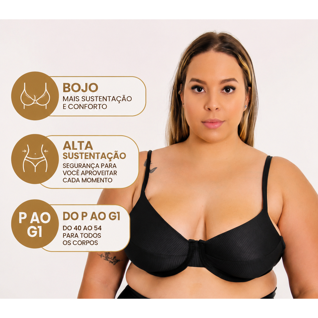 Top Biquíni Plus Size Meia Taça com Aro | Alta Sustentação | Alça Regulável | Top Avulso do GG ao G1