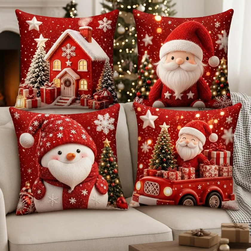 Kit Decorativo com 04 Capas de Almofadas Natalinas