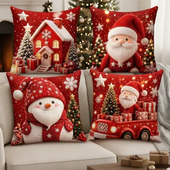 Kit Decorativo com 04 Capas de Almofadas Natalinas