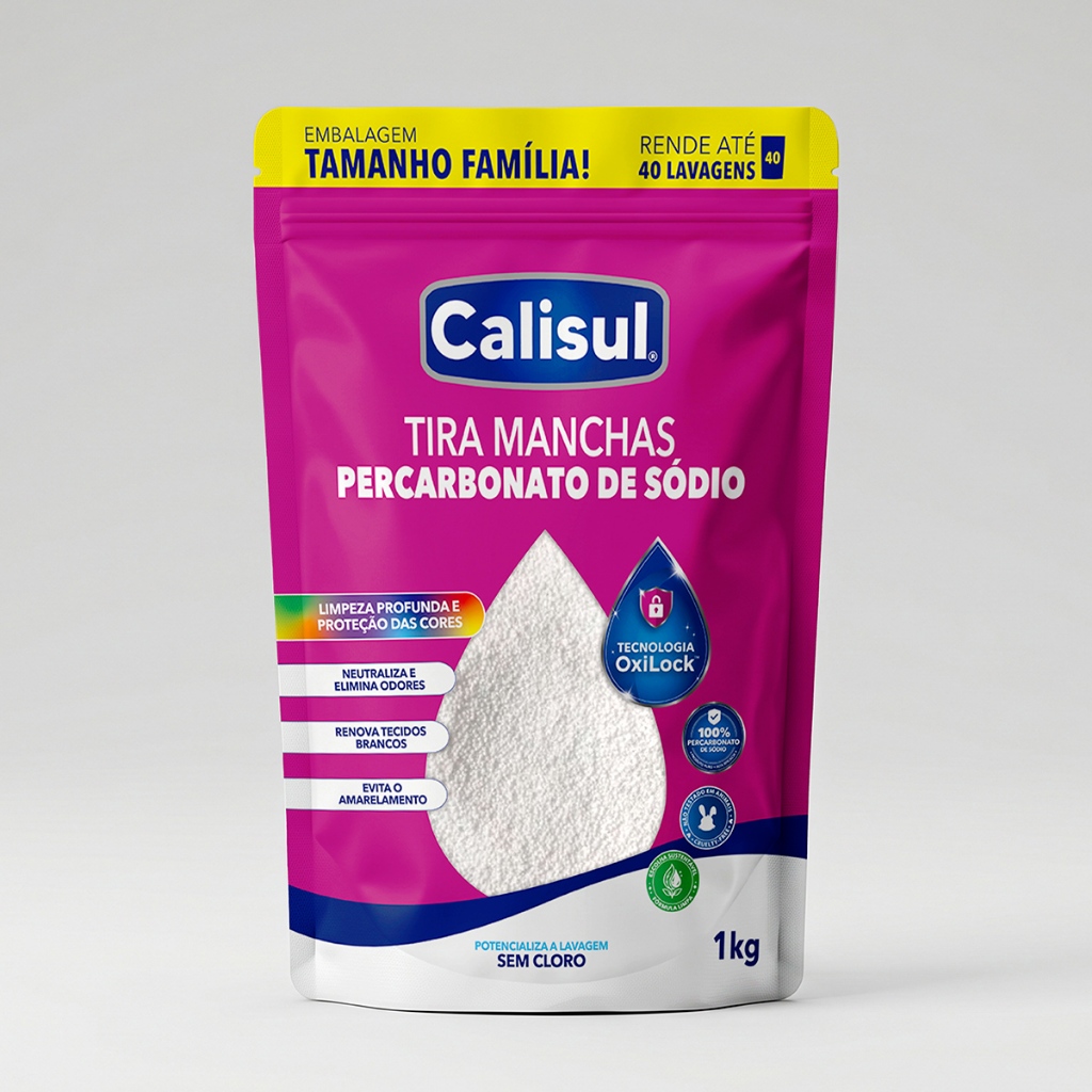 1kg Percarbonato de Sódio Calisul  Tira Manchas Sem Cloro Oxigênio Ativo Clareador de Roupas e Limpeza
