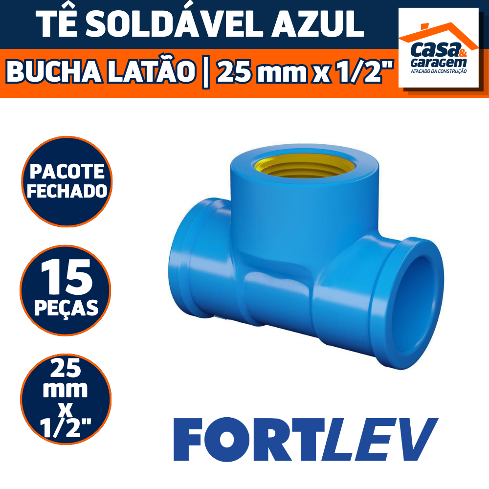 Kit com 15 Te Soldavel Azul Bucha Latao 25mm X 1/2'' Fortlev