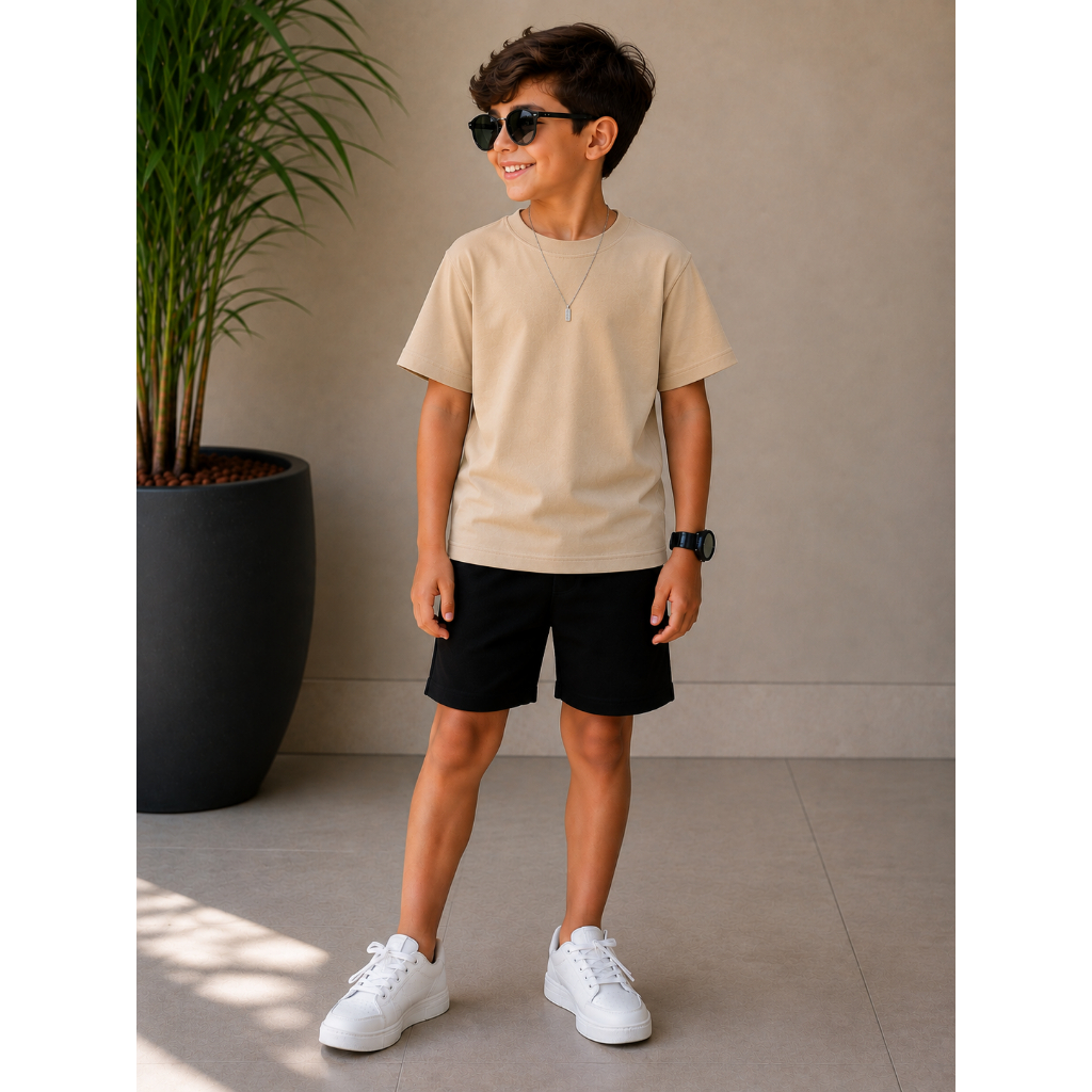 Conjunto Infantil Camiseta Malha PV Short Moletinho Masculino Casual Conforto 2 ao 14 Anos