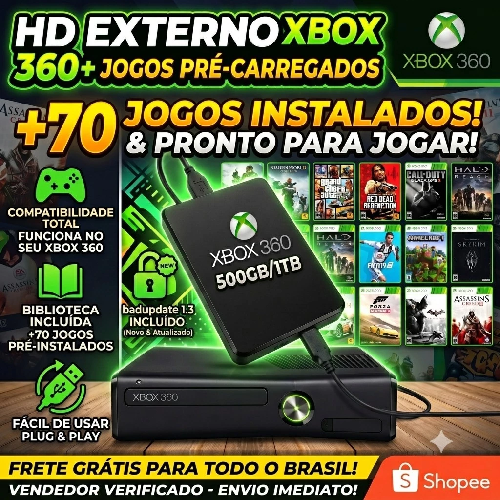 Hds 250,320,500gb e 1tb com desbloqueio pra qualquer xbox 360 e com mais de 70 jogos