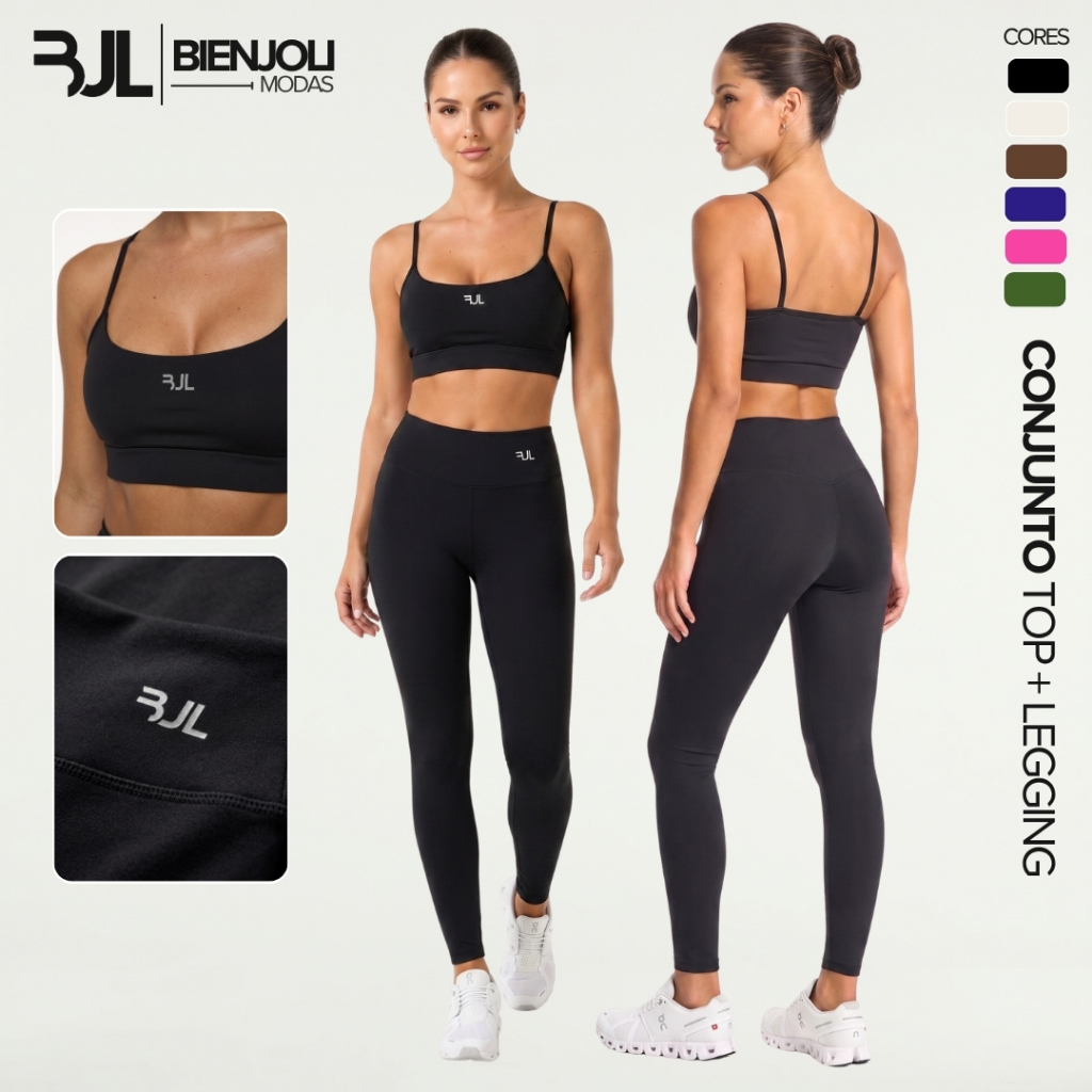 Conjunto Top e Legging Fitness Feminino ZERO TRANSPARÊNCIA Academia Conforto Corrida Yoga Modelagem