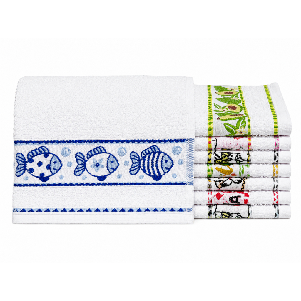 Kit 10 Pano de Prato Jacquard Gourmet Premium Atoalhado Felpudo Toalha de Copa 45x70cm 100% Algodão