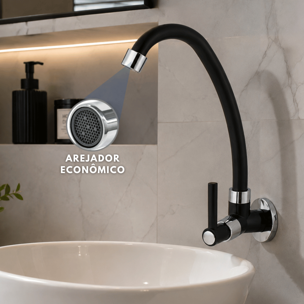 Torneira Abs Bica Movel De Parede Para Banheiro ou Cozinha Preta