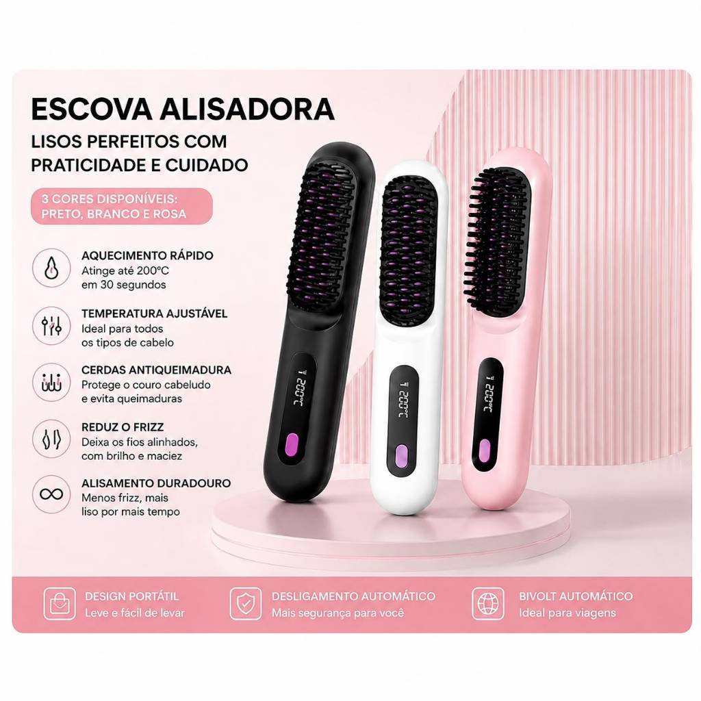 Nova chapinha de cabelo sem fio, com visor digital, recarregável, mini chapinha portátil para viagens, dois em um: alisa