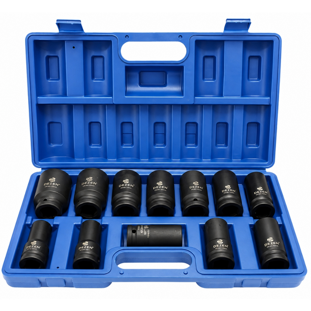 Jogo de Soquete Impacto 3/4 Bremen 17 a 38mm Kit 12 Peças Sextavado Profissional Alta Resistência