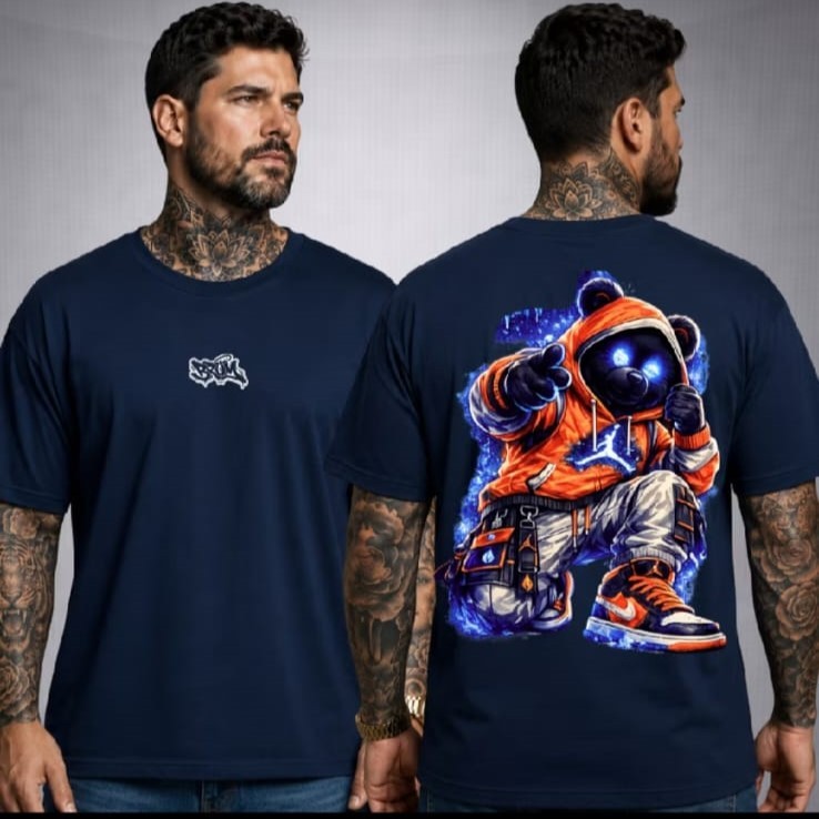 Camiseta Masculina Urso Basquete Poderoso Streetwear Estampada