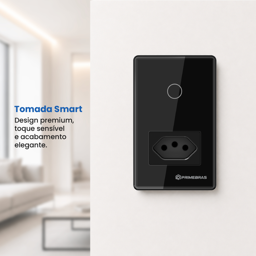 Interruptor e Tomada Inteligente Primebras TP1011 Wi-Fi 1 Botão Touch Vidro App Assistente de Voz Google e Alexa Bivolt