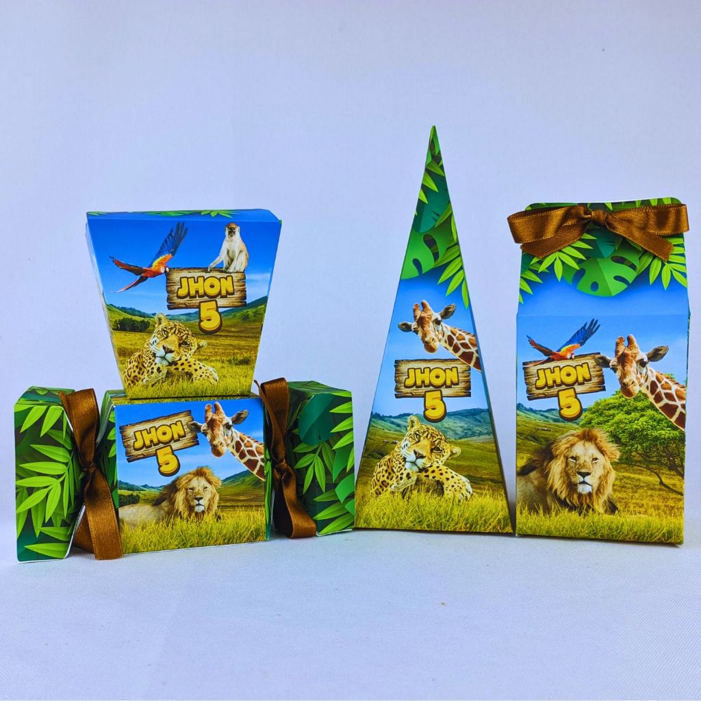 Kit 10 a 45 Caixinhas Personalizadas Lembrancinhas Safari Realista Para Festa Aniversario Festinha