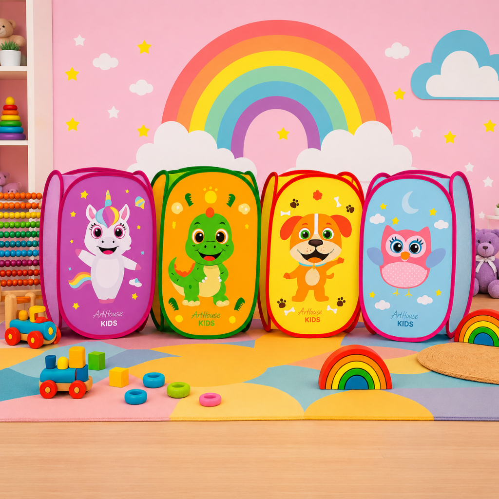 Cesto Infantil Dobrável Telado – Organizador de Brinquedos e Roupas – Multiuso – Divertido e Prático