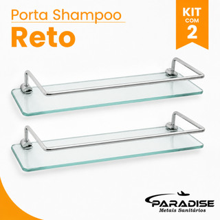 Kit 2 Porta Shampoo de Alumínio Base de Vidro Reto Prateleira para Banheiro Cozinha Organ…