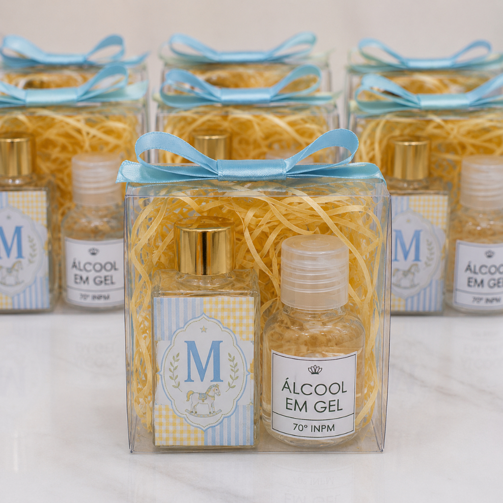 Kit Lembrancinha Maternidade Personalizada Aromatizador Vidro + Álcool em gel  | Casamento | Batizado | Aniversário
