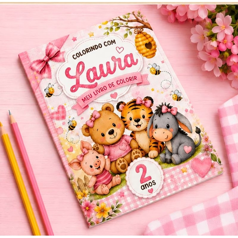 Livrinhos personalizado, ursinho pool |para colorir | lembrancinhas de aniversário infantil