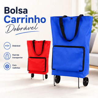 Bolsa Carrinho de Compras Dobrável com Rodinhas Sacola Reutilizável para Feira Mercado…