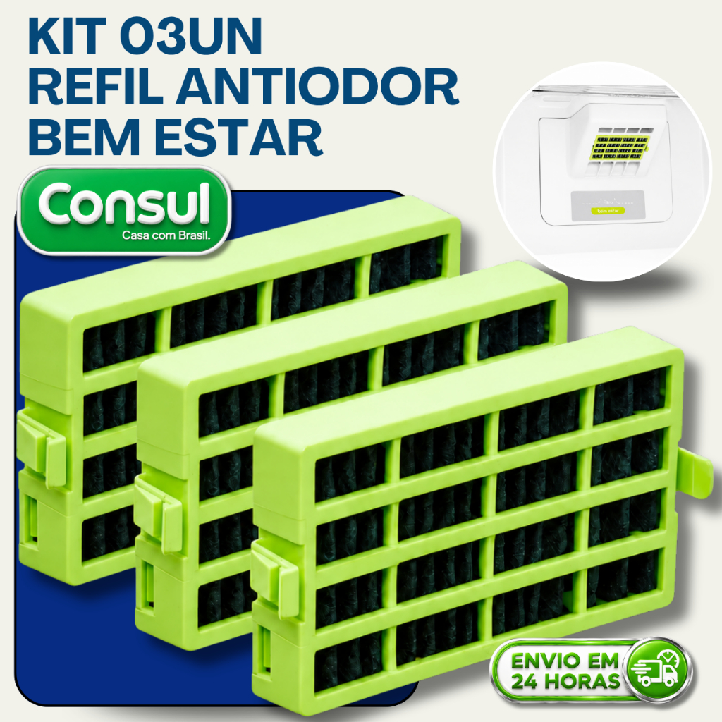 KIT 03 FILTRO BEM ESTAR ANTIODOR GELADEIRA CONSUL ANTIBACTÉRIA COMPATIVEL W10515645