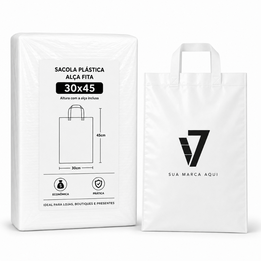 Sacolas Plásticas Personalizadas ALÇA FITA - 30X45 1000/500/250 unidades