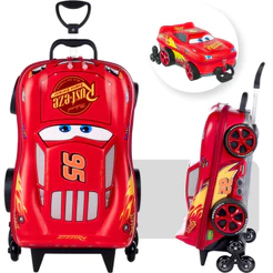 Mala Infantil Mcqueen e Spidey Max Toy 3D com 3 Rodas, Alça Retrátil e Estrutura em EVA