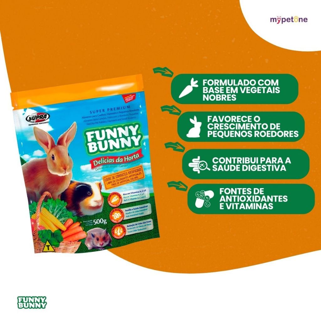 Kit 3 Ração Funny Bunny 500 gr Delícias da Horta Coelhos, Hamster e Roedores · foto 2