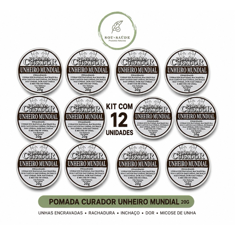 Kit 12 Pomadas Curador Unheiro Mundial 20g · Unha Encravada, Micose e Rachaduras