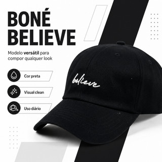 Boné Believe Unissex Aba Curva Ajustável Confortável Todas As Cores