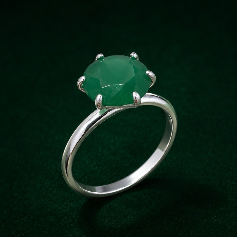 Anel Solitário Feminino Verde Esmeralda 10mm Prata 925 Elegante