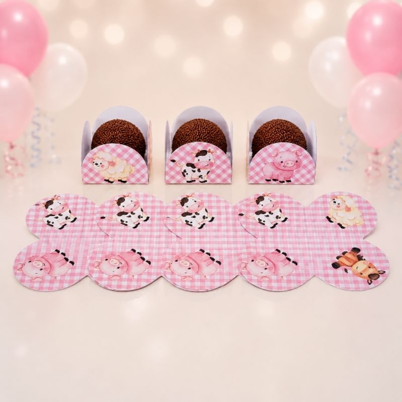 Forminhas de Doces Personalizadas no Tema Fazendinha Rosa /Lembrancinha de Festa /Aniversário/ 4 pétalas