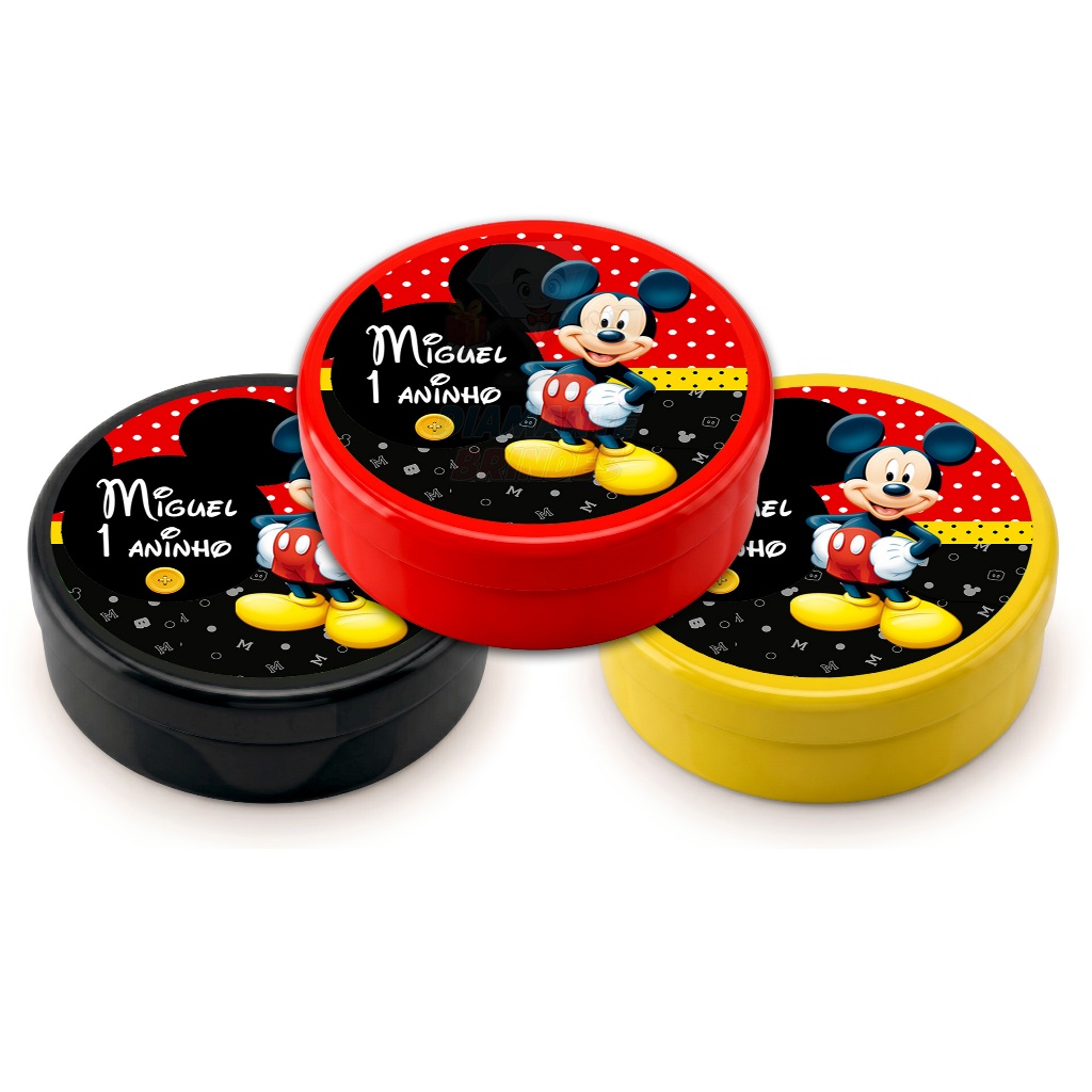 Lembrancinha Personalizada Mickey Latinha Plástica Aniversário Festa Infantil Confete Doces Balinha