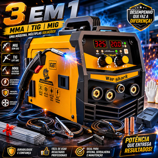 War Shark 325A Máquina Solda MMA+TIG+MIG 3 Em 1 Dispositivo Multifuncional Com Visor digital 220V