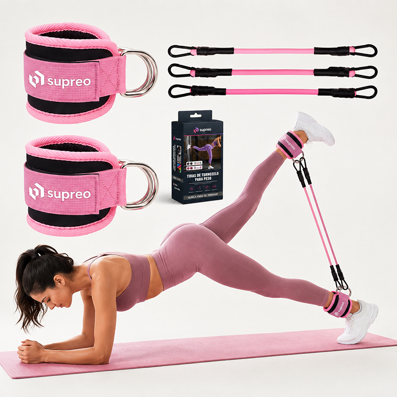 Tornozeleiras com 3 Faixas Elásticas de Resistência para Treino de Pernas Glúteos e Coxas