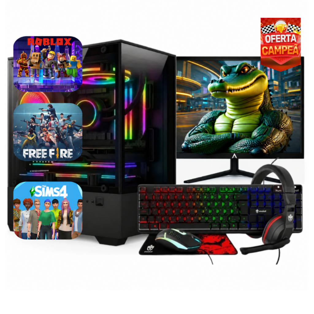 Computador Gamer Completo i5 16GB Memória RAM Monitor Teclado Mouse e Headset