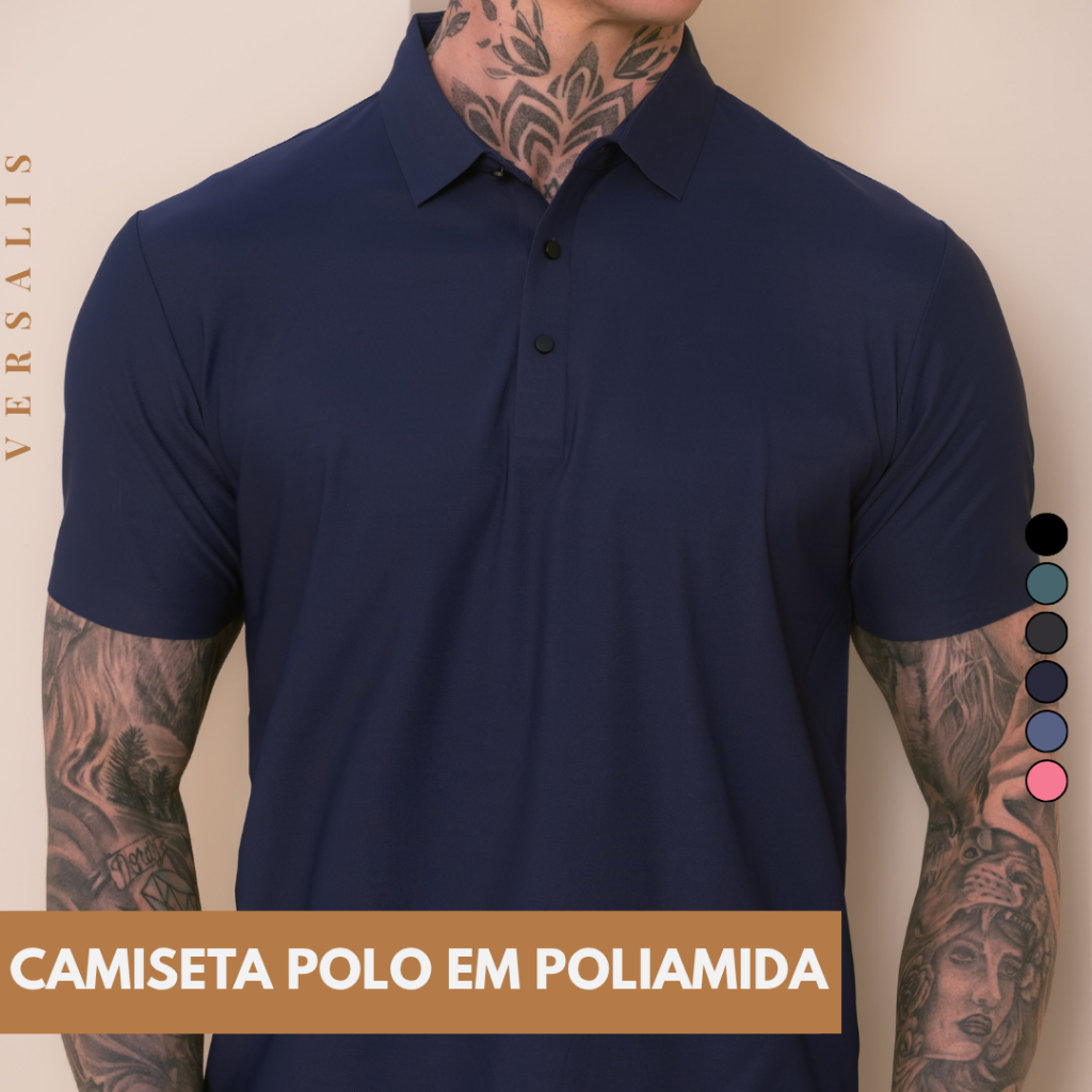 Camiseta Polo Premium Camisa Masculina Tecido Gelado Poliamida Elastico Acabamento Top Sem Costura
