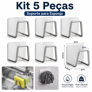 Kit 2 Suporte Porta Esponja de Pia em Aço Inoxidável Autoadesivo Organizador para Cozinha…
