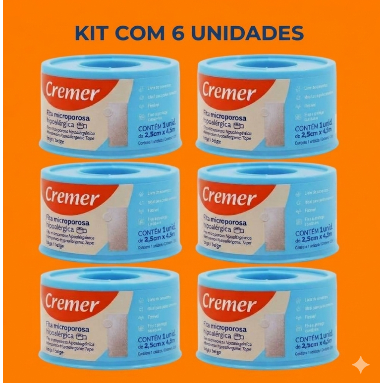 Kit com 6 - Fita Microporosa Salvelox Bege 2,5cm X 4,5m