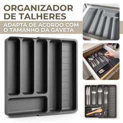 Organizador de Gaveta Porta Talheres Separador de Talher com Extensor Cozinha Ou