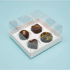 Caixa Base Brigadeiro - Branco - 4 cavidades (9x9x4,5cm) - 100 unidades - Assk - Rizzo