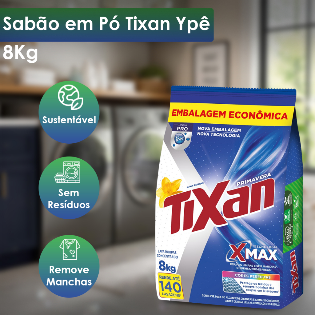 Lava Roupas em Pó Primavera Pro Sachê 8kg Tixan Ypê · foto 2