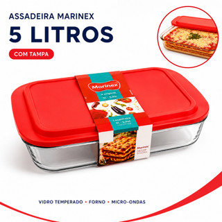 Lasanheira Com Tampa Plástica Marinex 5 Litros - Nadir vidro temperado vai ao forno e micro ondas