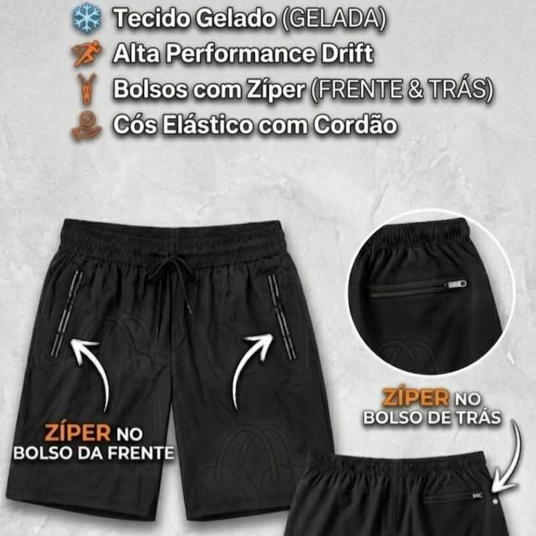 Bermuda Shorts Masculina Dri fyt Elastano Poliamida Com Ziper e Bolso Lancamento Verao Academia Casual