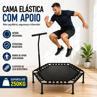 Jump Profissional com Barra de Apoio Cama Elástica Fitness Com 6 Pés 36 Cordas Elásticas