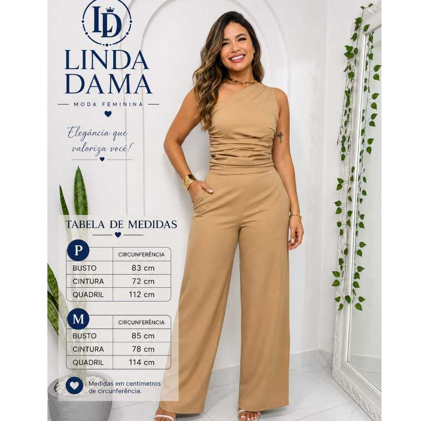 Macacão Feminino Pantalona Um Ombro Só Alfaiataria Com Bolso Elegante Festa Modesto