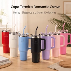 ROMANTIC CROWN Copo Térmico Inox Portátil 1200ml/600ml/1.2L Garrafa Térmica Inoxidável com Tampa e Canudo