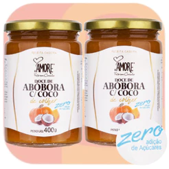 Kit 2 Doce de Abóbora c/ Coco Zero Açúcar RB Amore 400g Sabor Máximo